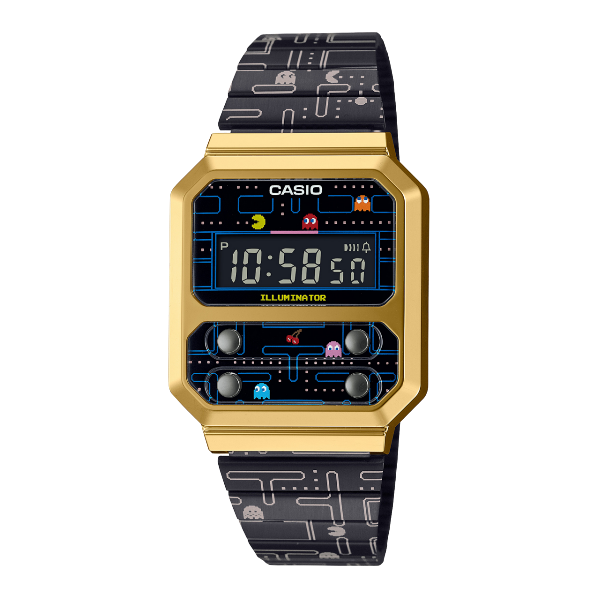 A100WEPC-1B | PAC-MAN Black and Gold Watch | CASIO