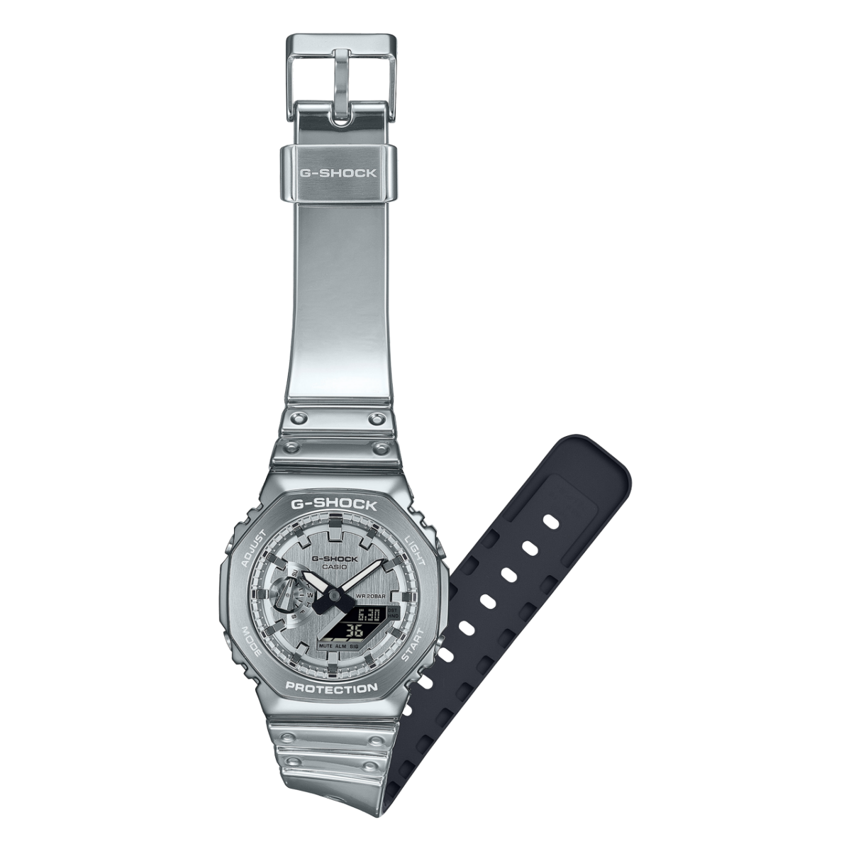 GM2100YM-8A | G-SHOCK 2100 Silver Watch, Silicone Watchband | Casio