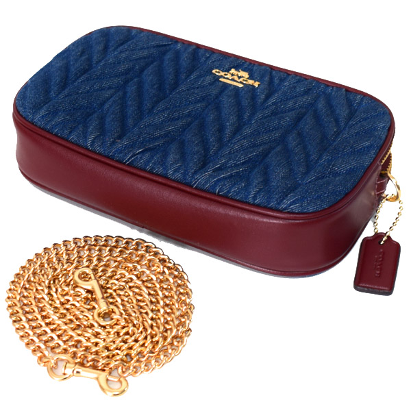 COACH】コーチ デニム スムースレザー デニム キルティング チェーン