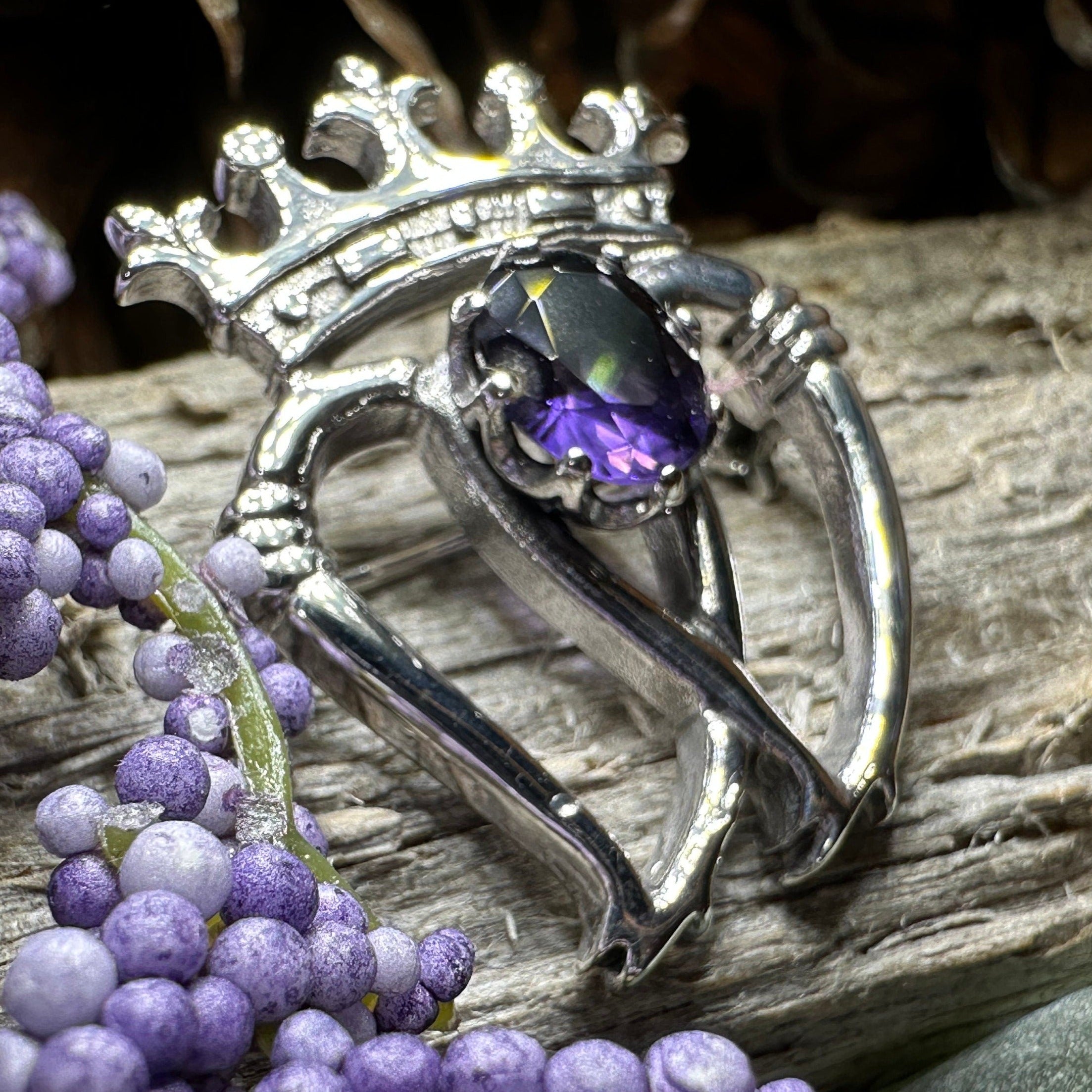 Scottish Amethyst Luckenbooth Brooch – Celtic Crystal Design Jewelry