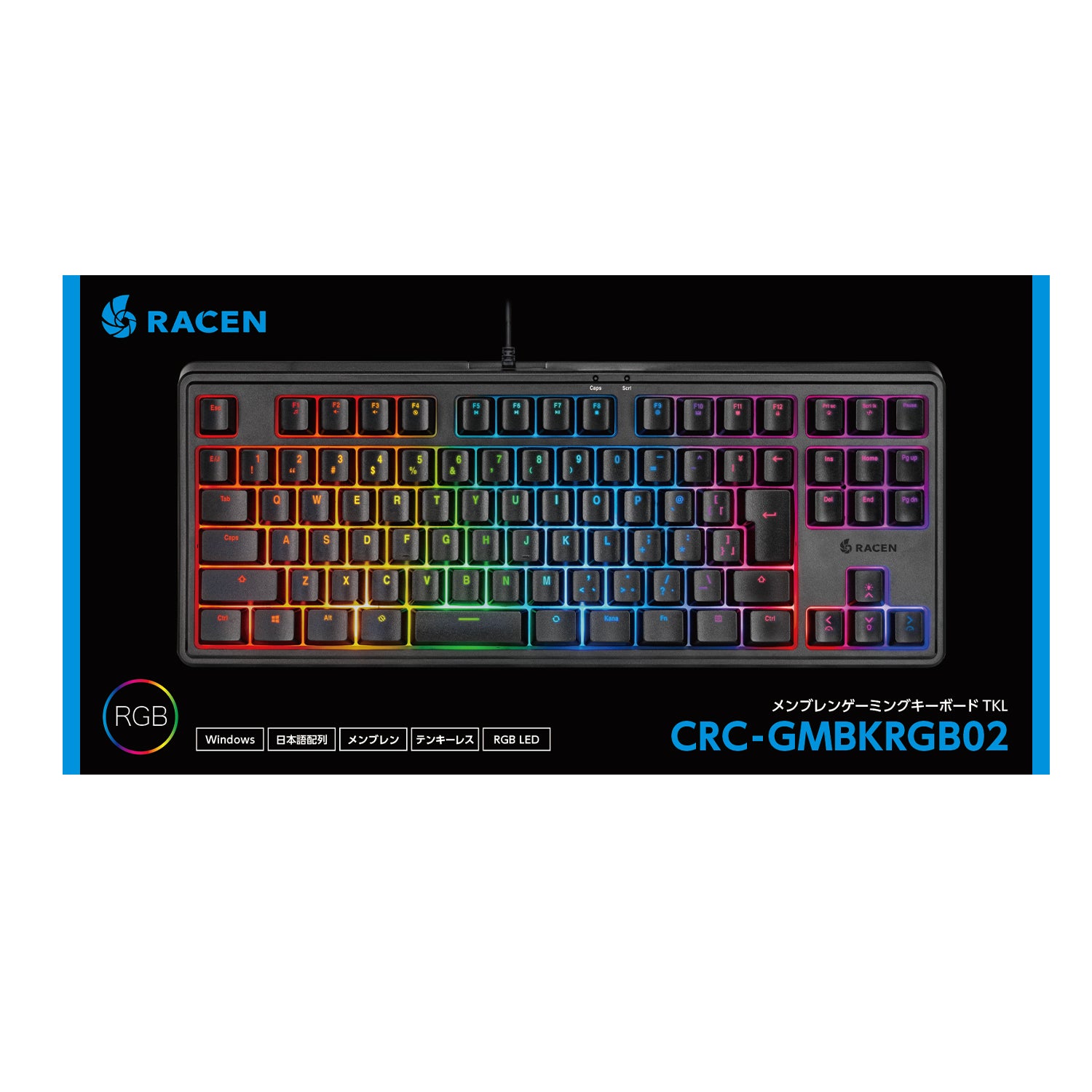 RACEN メンブレンゲーミングキーボードTKL（91キー）ブラック [CRC
