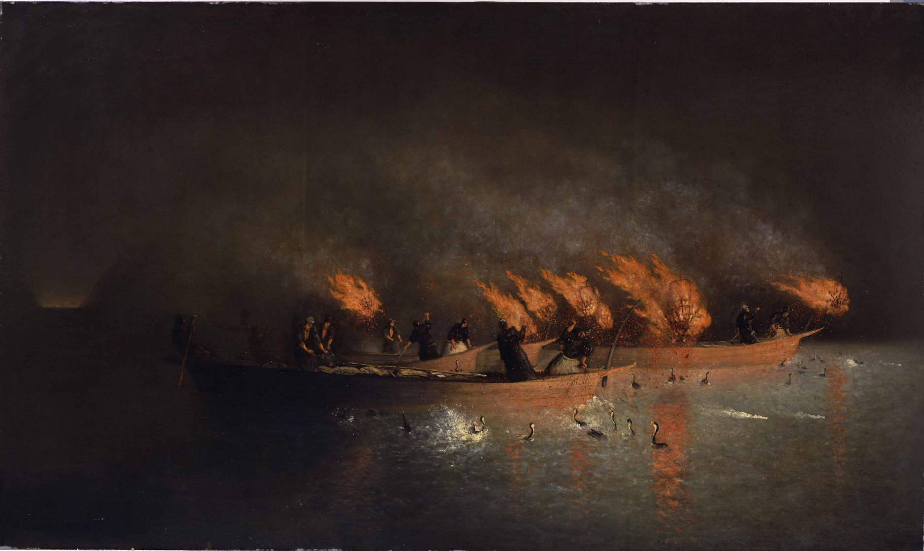 洋画で夜の様子を表現【三次鵜飼と日本の鵜飼】⑤高橋由一「長良川鵜飼