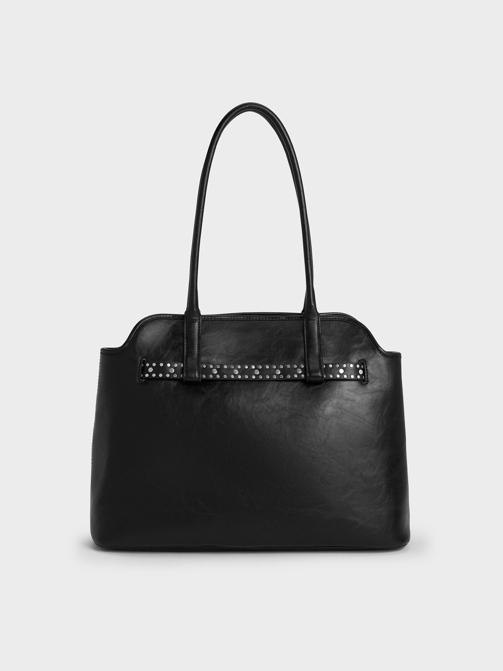 Noir Victoria Studded Belted Trapeze Tote Bag - Noir - CHARLES