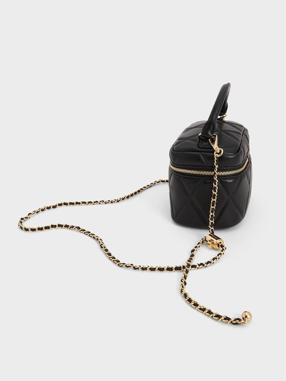 Black Arwen Quilted Top Handle Vanity Bag - Black - CHARLES & KEITH US