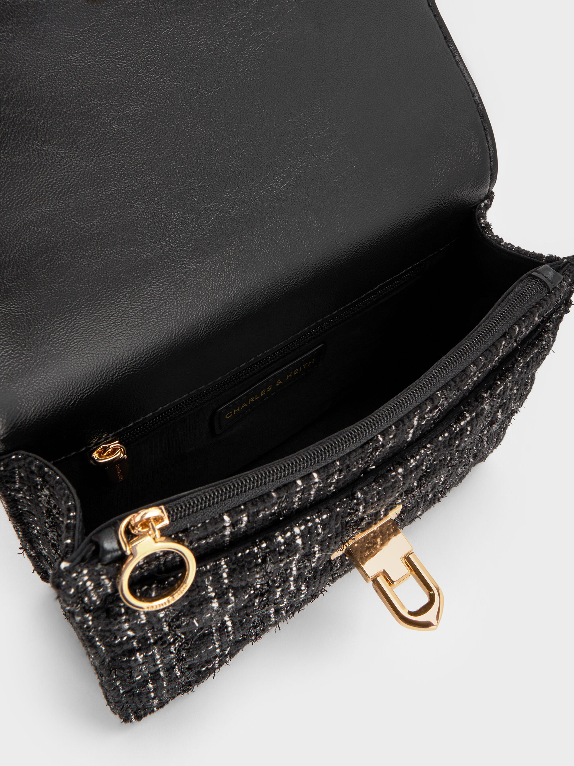 Bk.Twd Cressida Tweed Quilted Top Handle Bag - Black Tweed