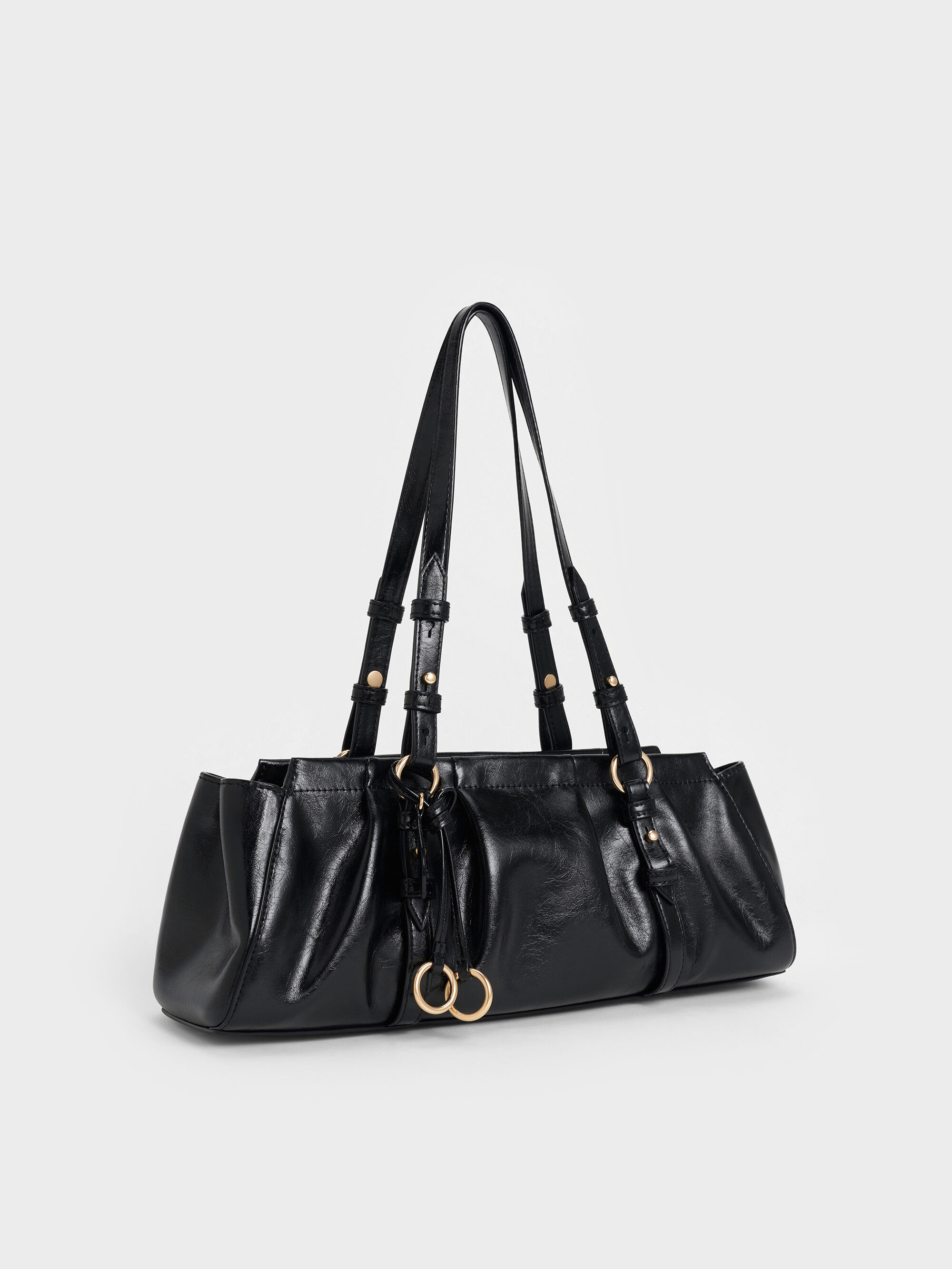 Black Britton Elongated Shoulder Bag - Black - CHARLES & KEITH US