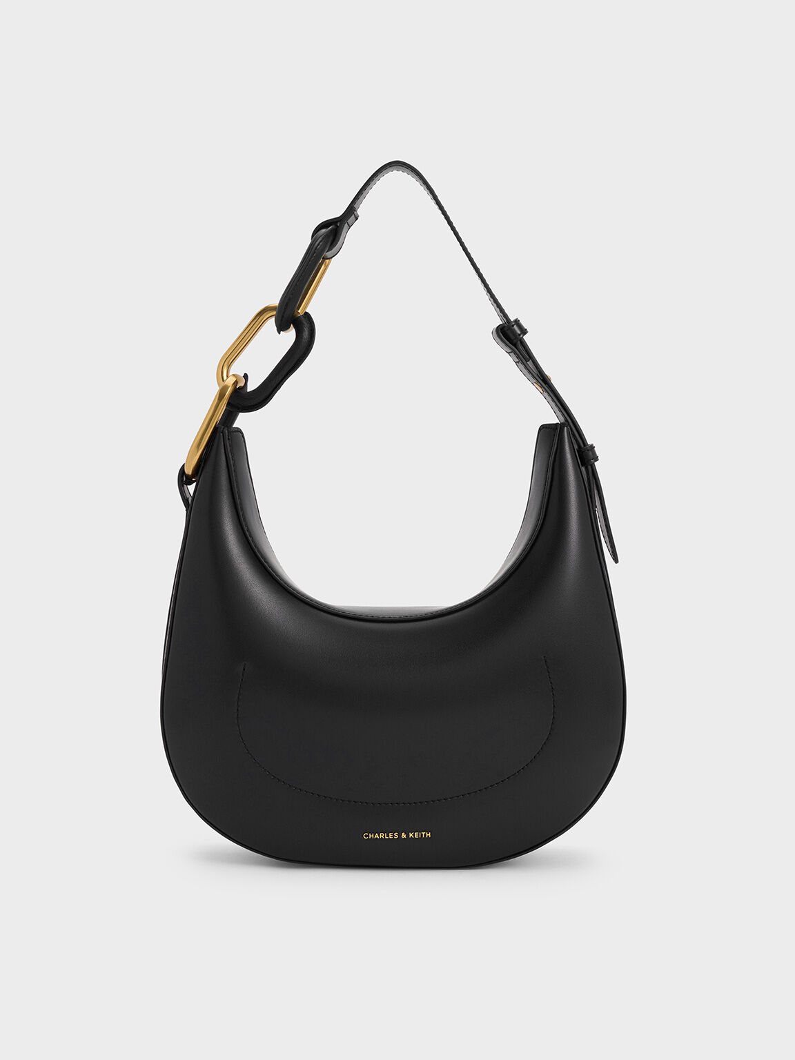 Black Kora Metallic-Accent Moon Bag - Black - CHARLES & KEITH US