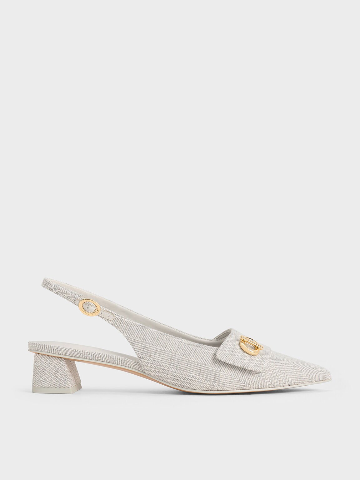 Light Grey Marley Tweed Slingback Pumps - Light Grey - CHARLES