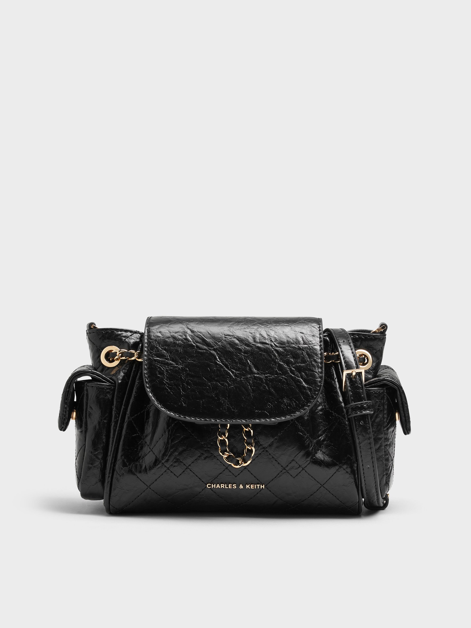 Black Duo Quilted Two-Way Front Flap Backpack - Black - CHARLES