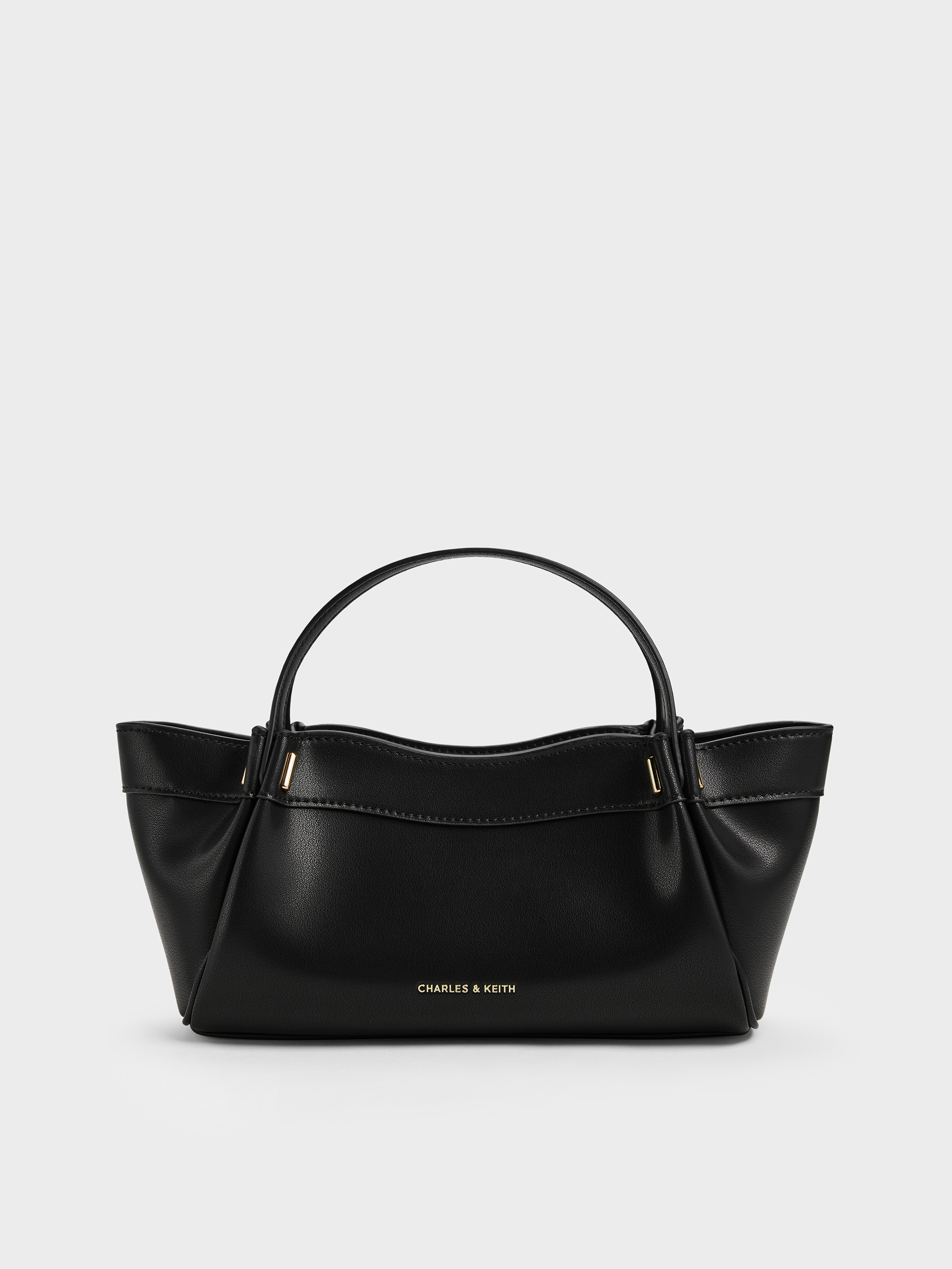 Clarice クラリス プリーツダブルハンドルトートバッグ - ブラック