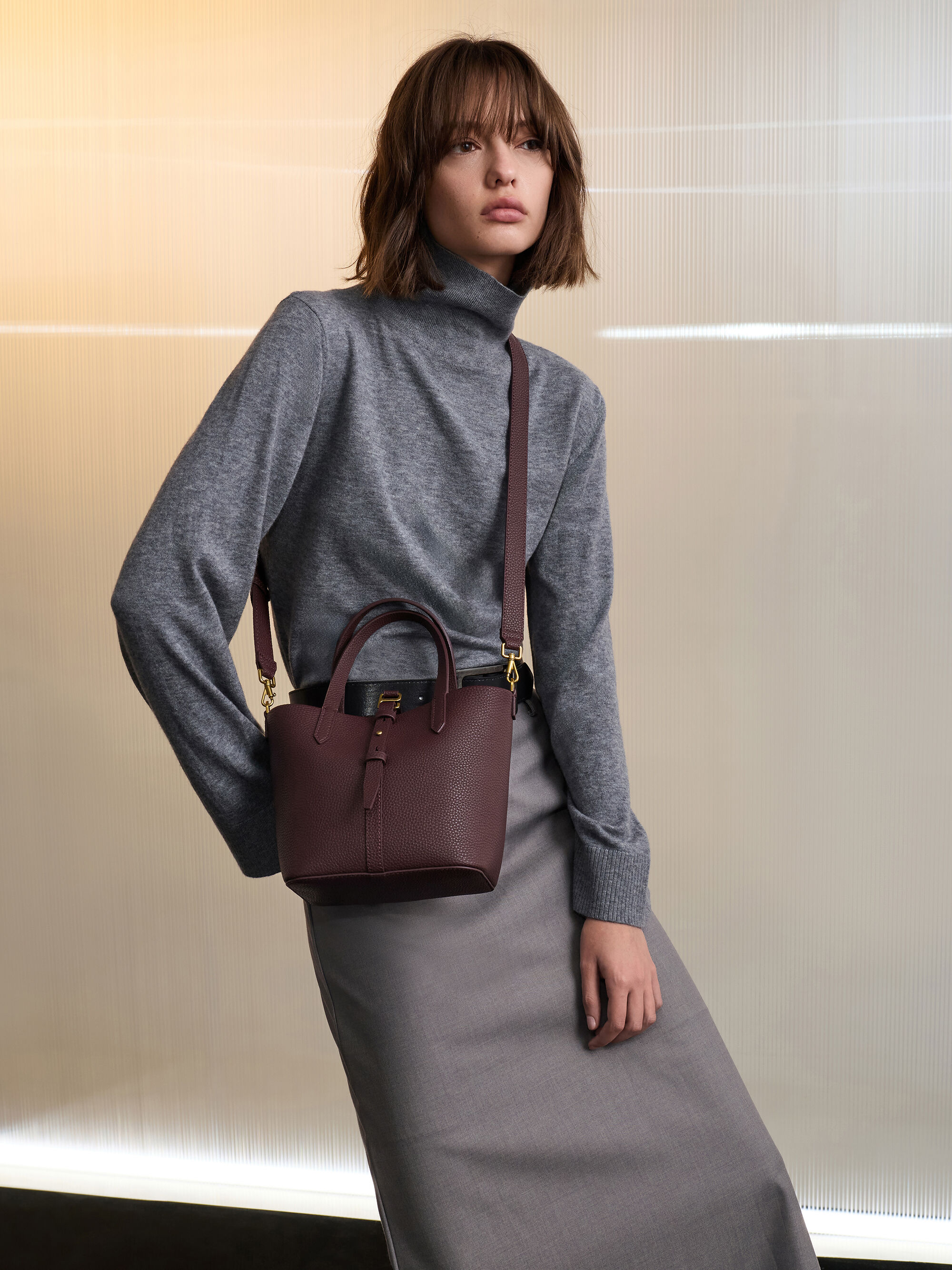 Beryl ベリル リサイクルレザーバケツバッグ - ワインベリーレッド