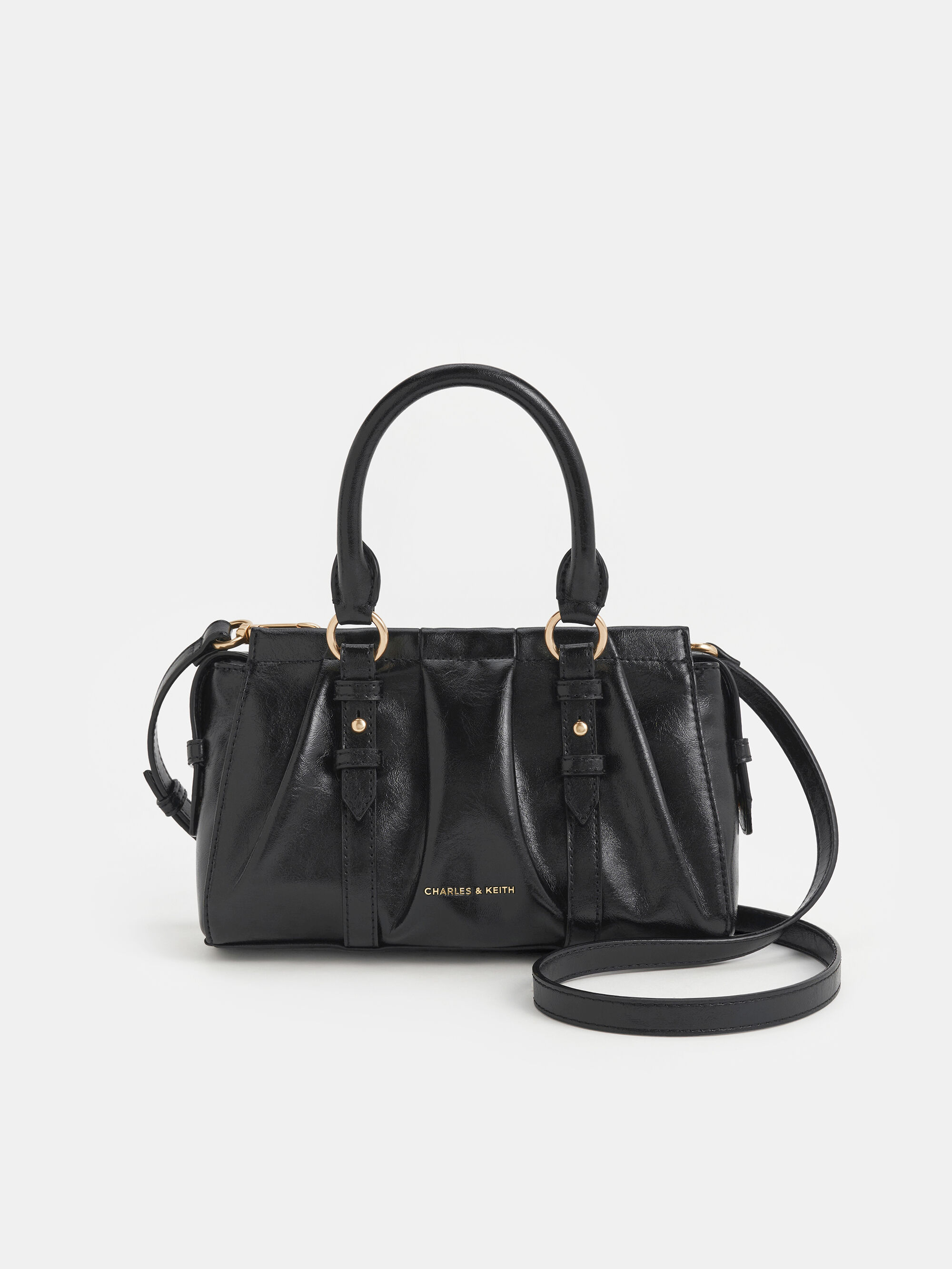 Britton ブリットン ルーシュドトップハンドルトートバッグ - ブラック