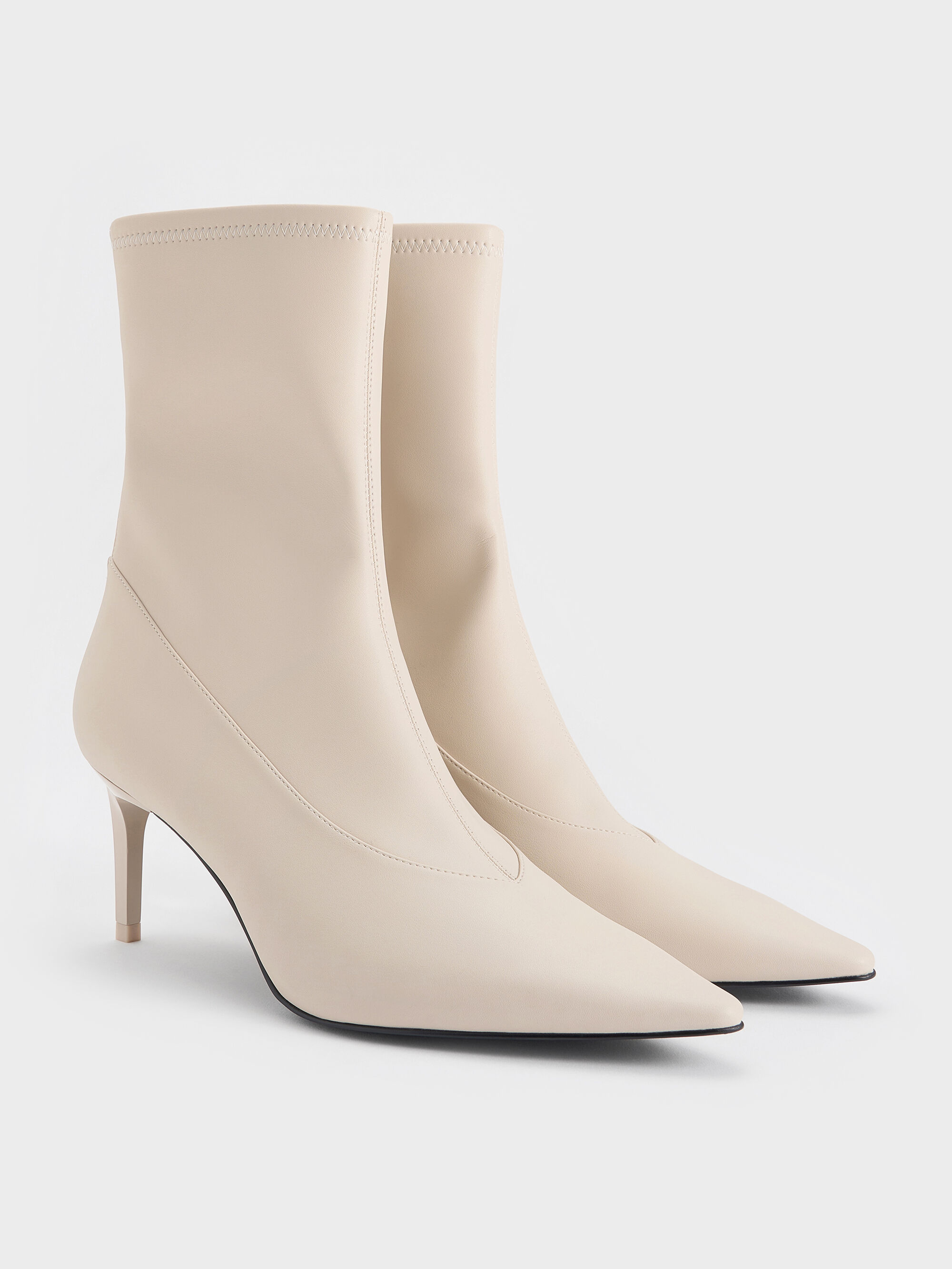 ポインテッドトゥ スティレットヒールアンクルブーツ - チョーク