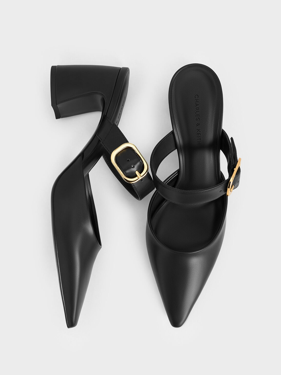 ポインテッドトゥ ブロックヒールミュール - ブラック | CHARLES