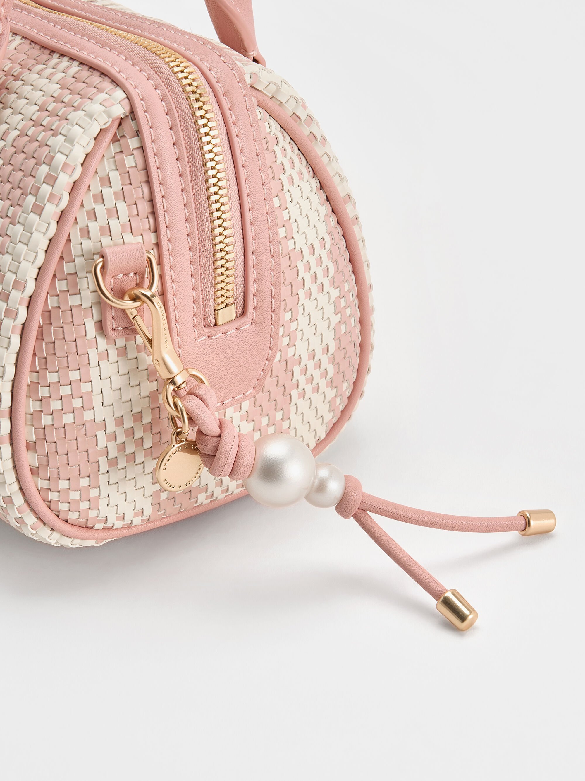 Everleigh エベルレイ チェッカーボウリングバッグ - ライトピンク