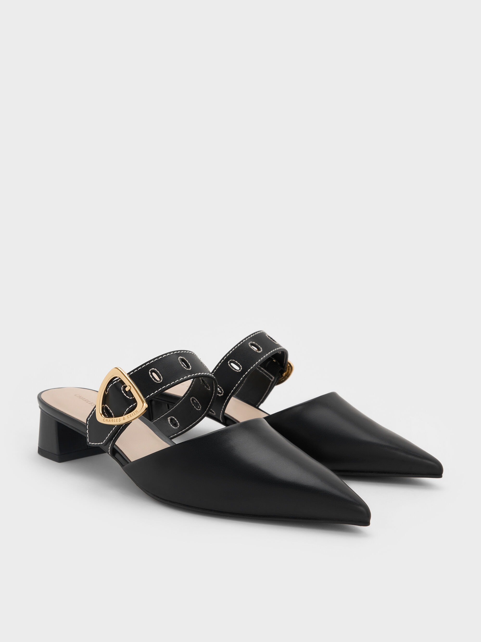 Sepphe セフェ ツイルメタリックバックルポインテッドトゥヒール