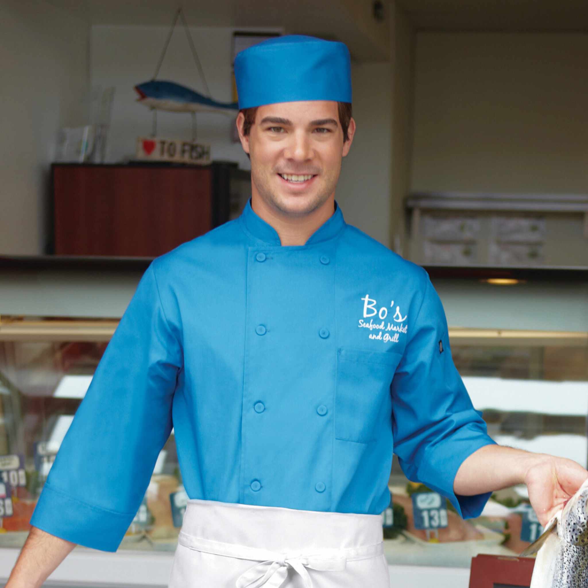 ブルー・軽量七分袖コックコート｜飲食店ユニフォーム｜Chef Works
