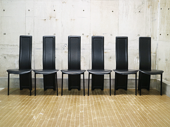 IDC大塚家具】黒革 ハイバックチェア/ダイニングチェア 椅子 出張買取