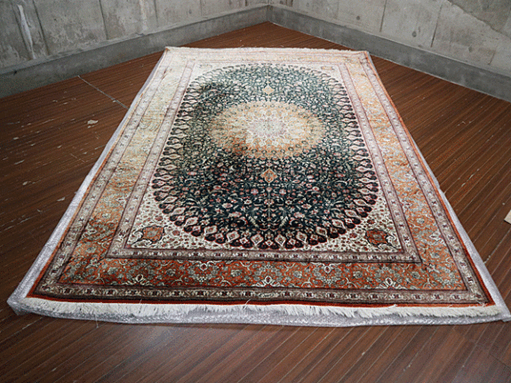 最高級 ペルシャ絨毯】高品質 クム産 シルク 手織り メダリオン 大判