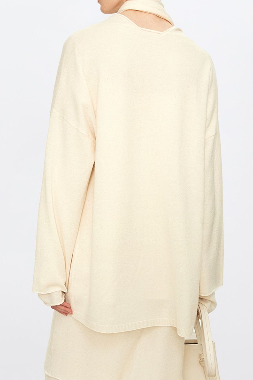 Cashmere Silk Boat Neck Top with Ultra-Fine Scarf