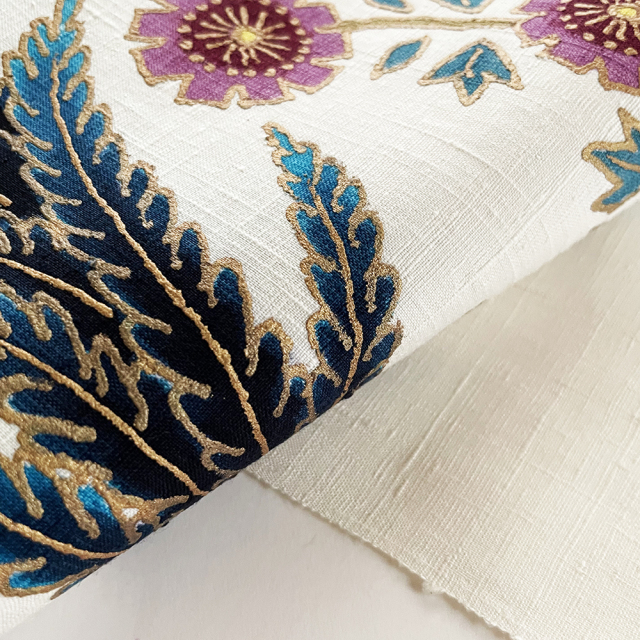 染名古屋帯』金彩更紗手描き帯 花柄 白地