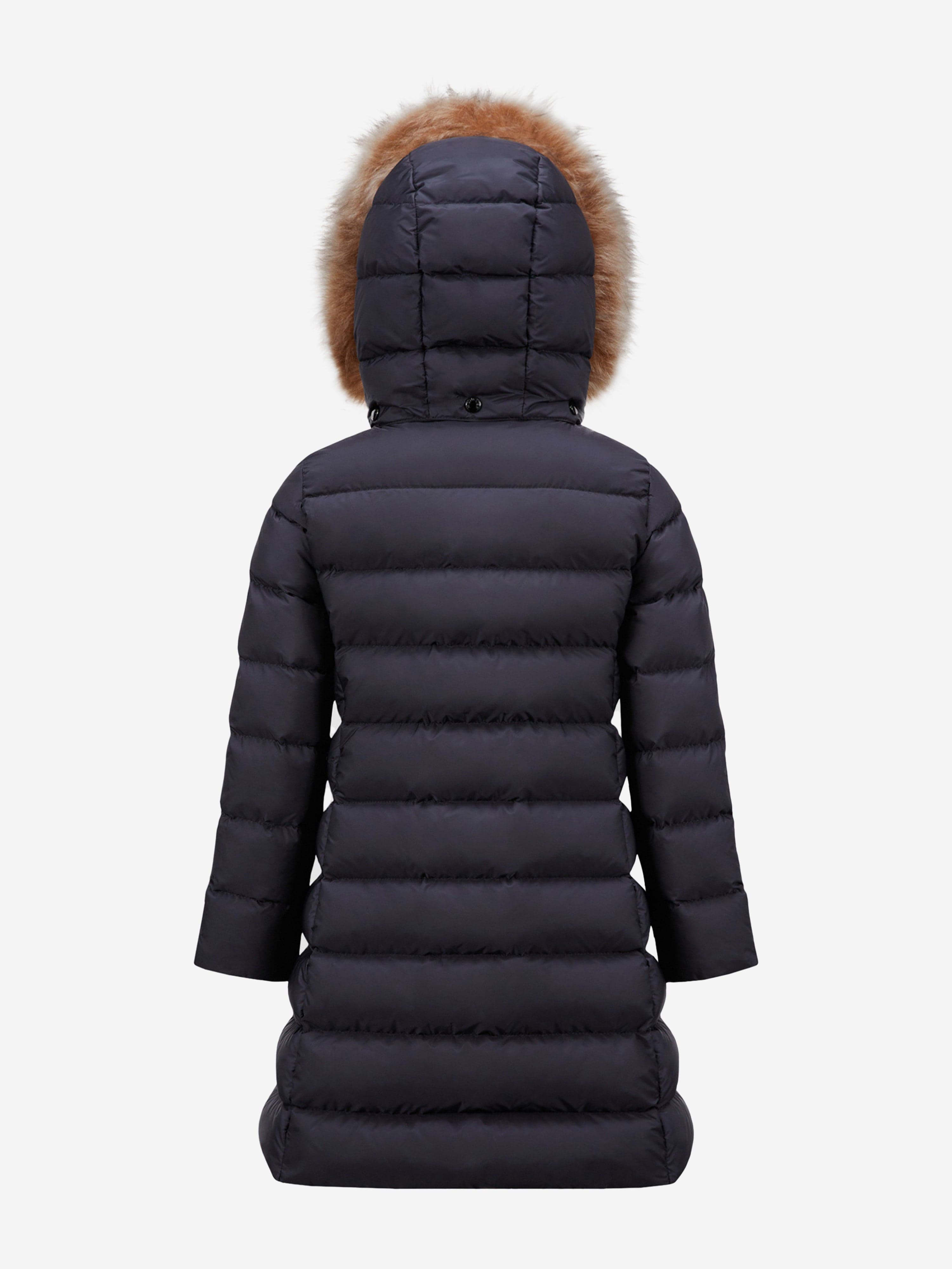 Moncler Enfant Girls Abelle Hooded Shearling Down Coat in Navy