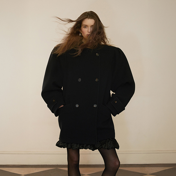 ウール製オーバーサイズ ショートコート 黒 - Chloé