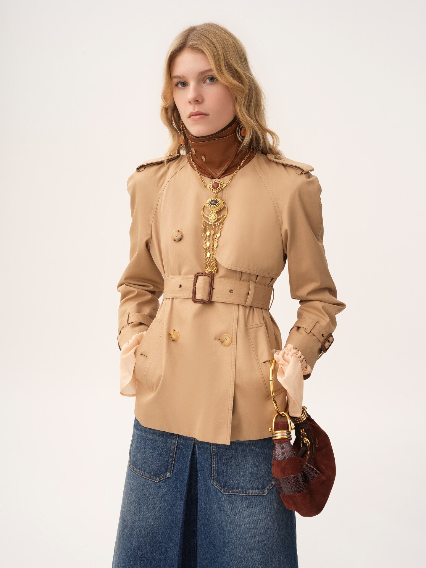 chloe クロエ CHLOE ベージュ コート ベルト付き 34 ショート丈