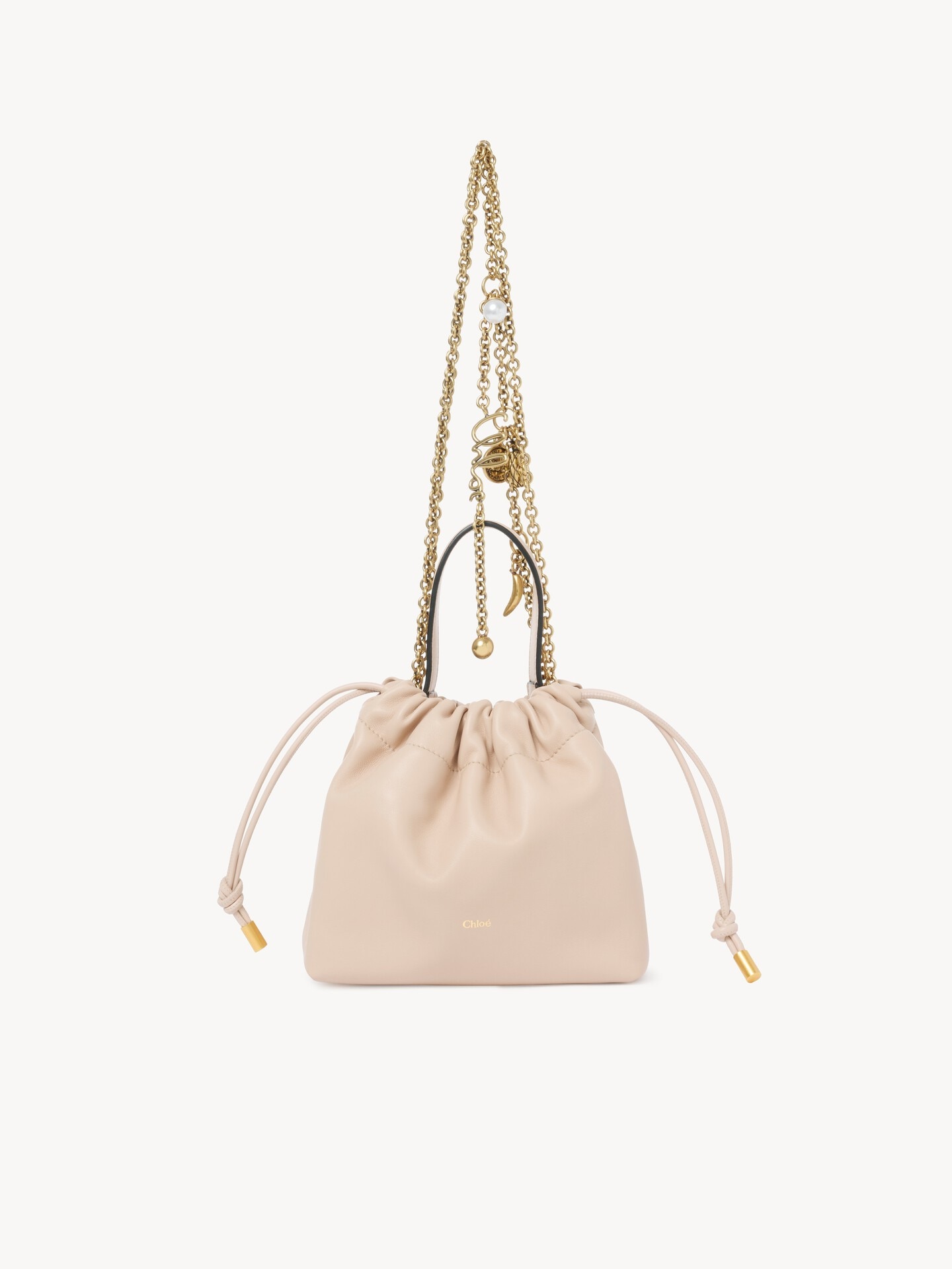 Mini Chloé Icons shoulder bag with chain in soft leather Pink - Chloé