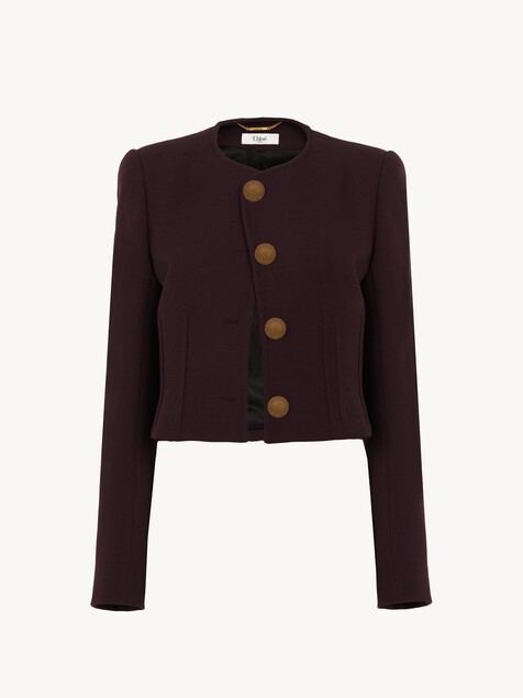 ウールブークレ製ダブルブレスト クロップドジャケット 黒 - Chloé