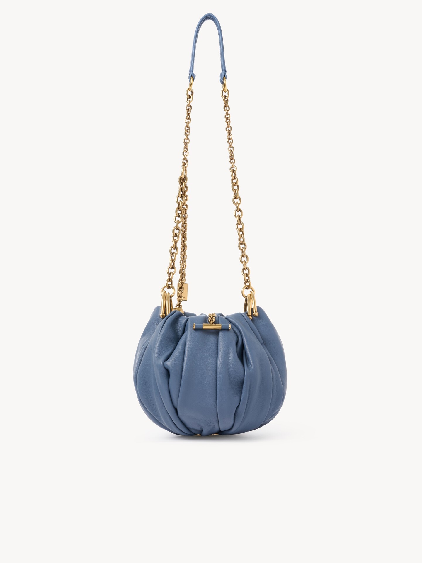 Chloé Plissé shoulder bag with chain in pleated leather Blue - Chloé