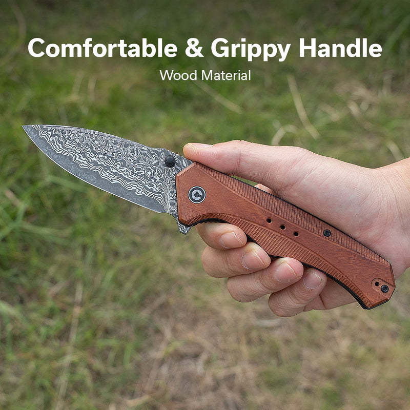 CIVIVI Photonix Wood Handle Damascus Blade Knife