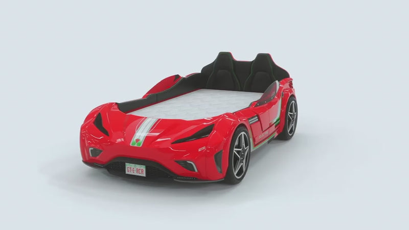 GTS EV White Twin-Size Race Car Bed with Remote, LED Ambient