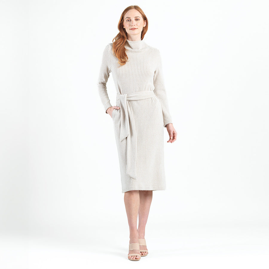 Chunky Ribbed - Tie Waist Pocket Midi Sweater Dress - Sand - Final
