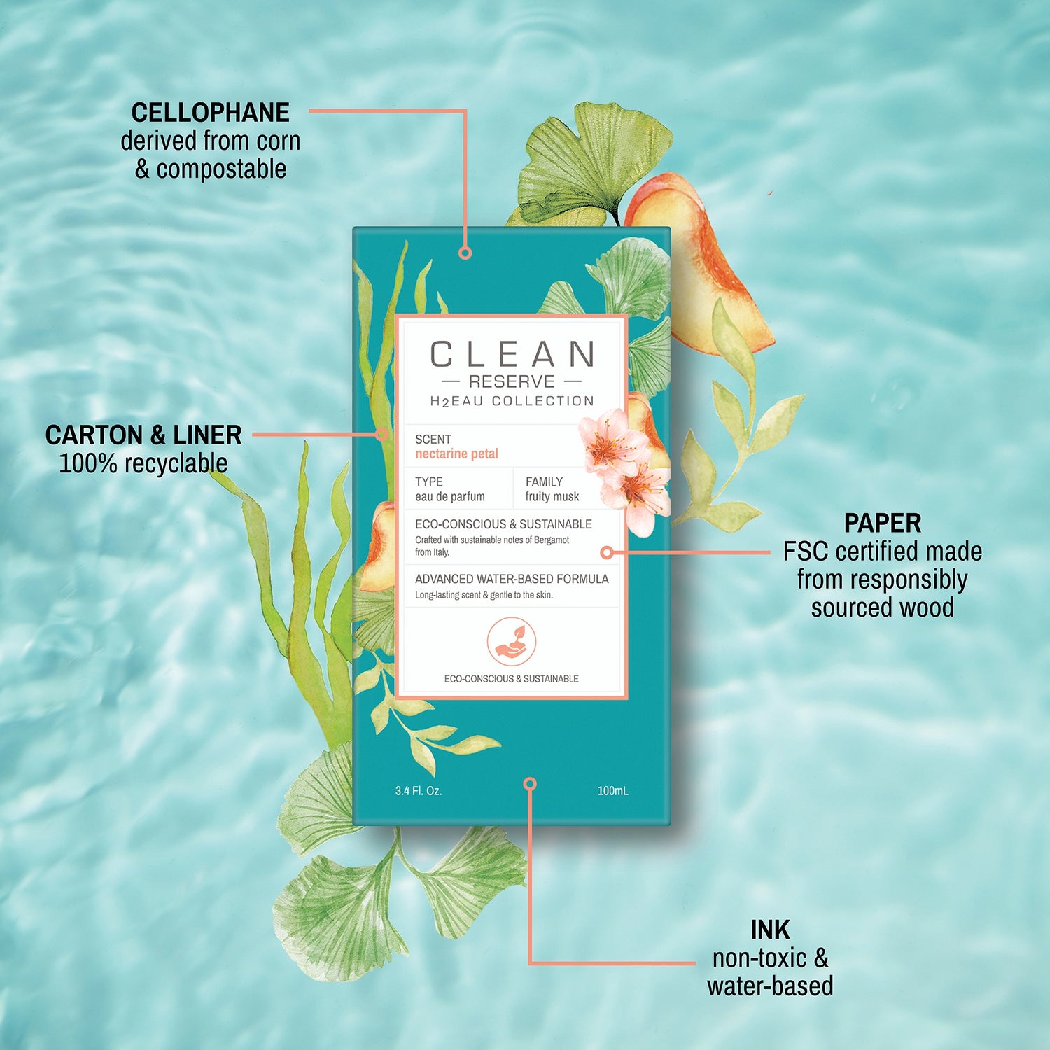 CLEAN RESERVE H2EAU Nectarine Petal Fragrance – 3 Sizes – CLEAN