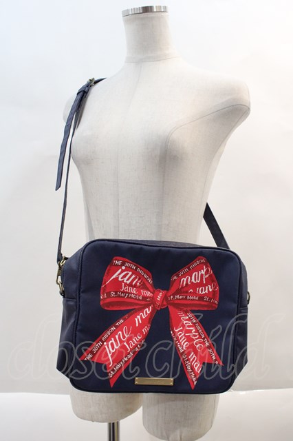 SALE】Jane Marple / RIBBONスクエアショルダーバッグ 紺X赤 I-24-10