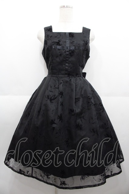 Moi-meme-Moitie / 花柄フロッキーミニジャンパースカート 黒 I-25-08