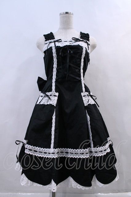 BABY,THE STARS SHINE BRIGHT / 裾スカラップジャンパースカート 黒X