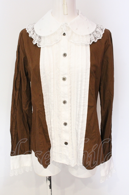 angelic pretty 襟ロゴ刺繍シフォンブラウス ブラウン Angelic Pretty