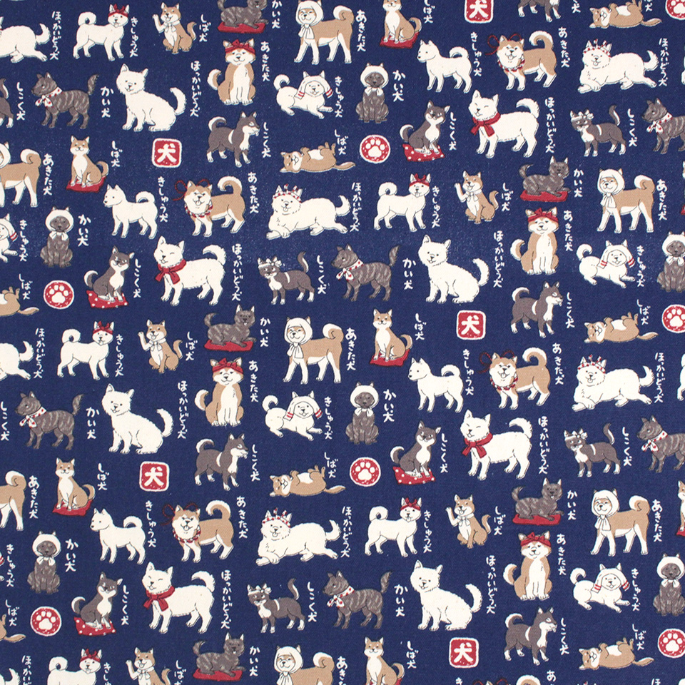 猫模様図鑑＆ご当地いぬ オックス生地 50cmカット｜手芸専門店クラフト