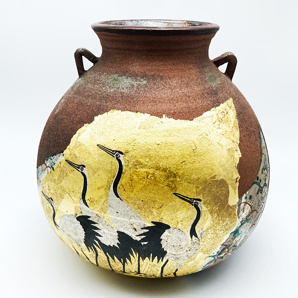 九谷焼 竹隆窯 北村隆 色絵金彩鶴 花生 壺 - CRAFTS DESIGN