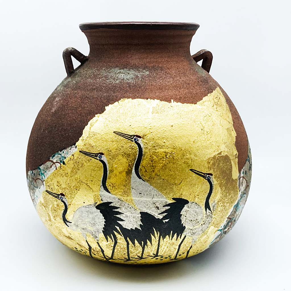 九谷焼 竹隆窯 北村隆 色絵金彩鶴 花生 壺 - CRAFTS DESIGN