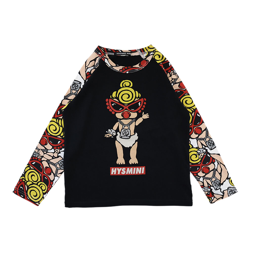 MY FIRST HYSTERIC MINI DOLL総柄 ラグラン長袖Tシャツ 10:ブラック