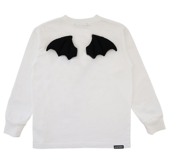 Hystericmini FLY WITH DEVIL MINI 羽付き 長袖Tシャツ 00；ホワイト