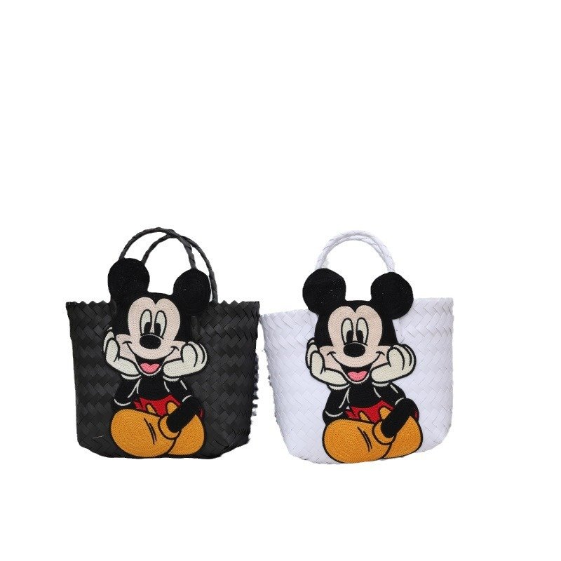 Mickey Mouse Black Braided intrecciato mesh Tote Bag basket picnic