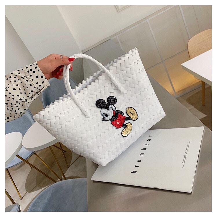 Basket tote bag with sequin Mickey Mouse handbag スパンコールの
