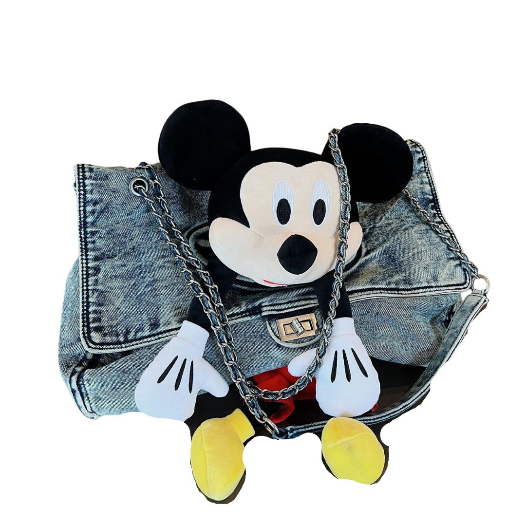 Unisex Mickey x DISNEY 3D Mickey Denim Matelasse Tote shoulder bag