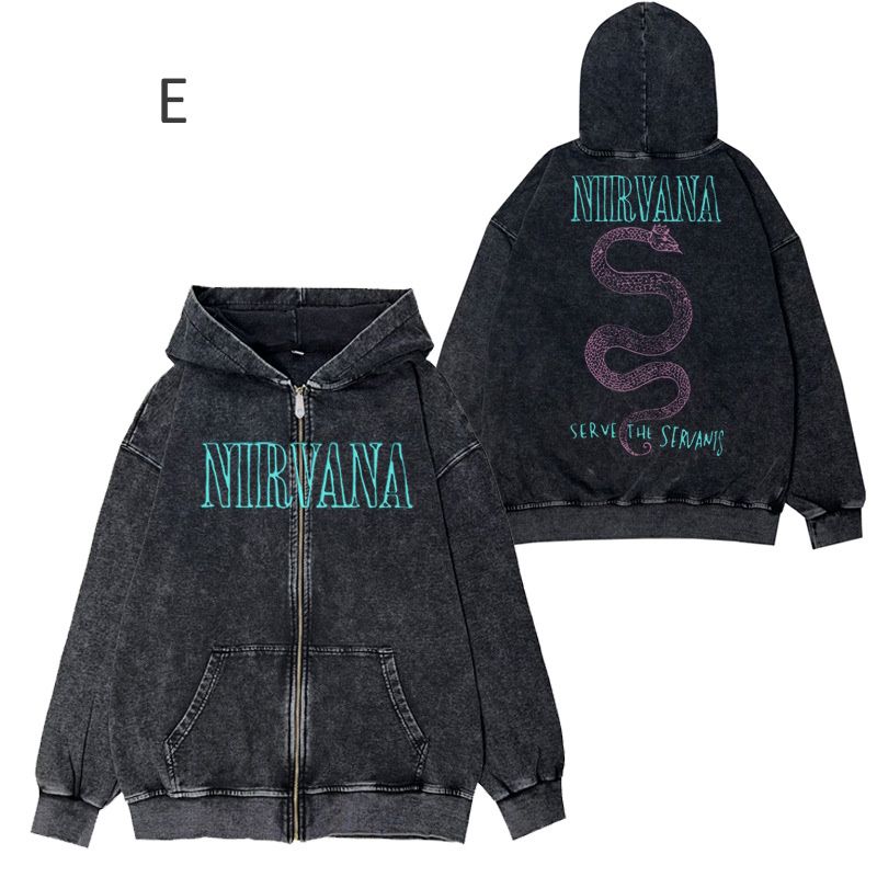 Nirvana Retro Old Washed Zip Hoodie Sweatshirt Jacket(1) ユニ