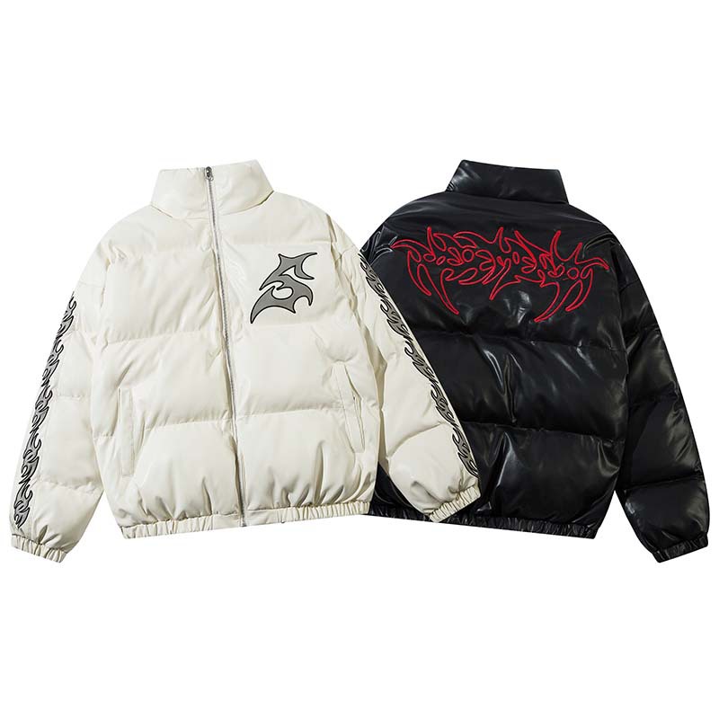 Street Embroidered Leather Down Jacket ユニセックス 男女兼用