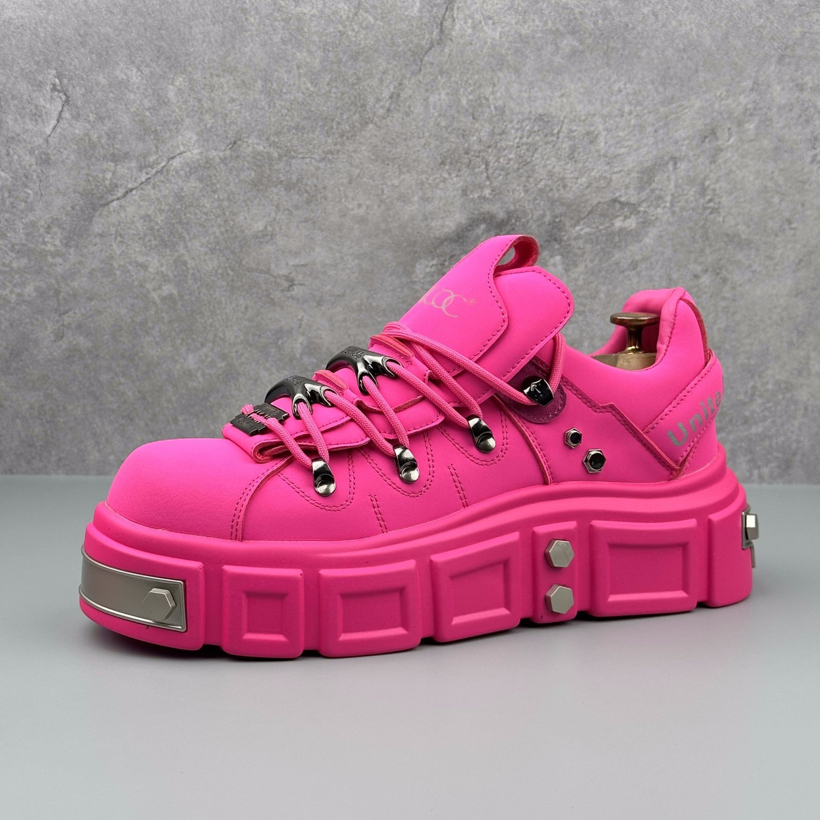 Chunky lace-up leather rock casual sneakers shoes ユニセックス男女